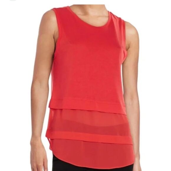 Michael Kors Deep Coral Tank with Sheer Tiers Size M - Picture 1 of 8
